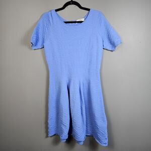 Belle‎ Badgley Mischka Womens L Textured Knit Fit Flare Dress Periwinkle Blue